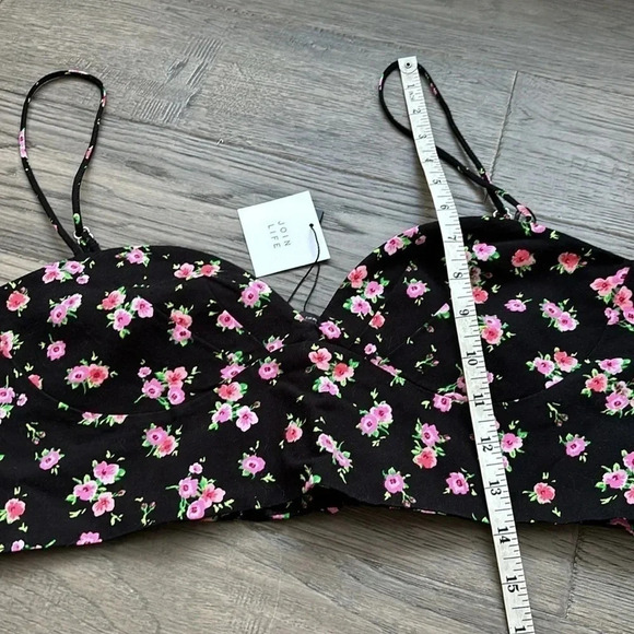 ✨🆕Zara🆕✨ | Black and pink  floral bustier crop top - Picture 7 of 11